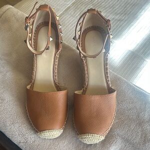 Marc Fisher Tan Leather Espadrille Sandals